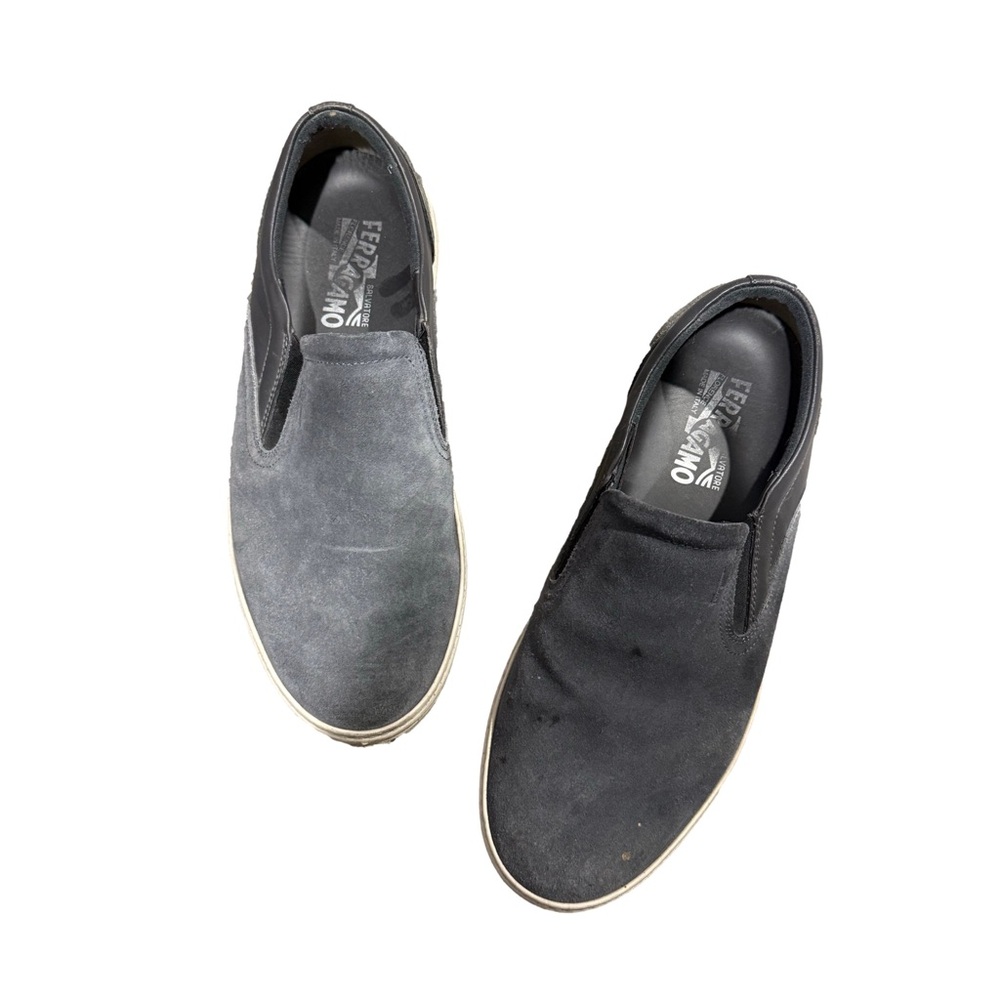 Salvatore Ferragamo Dual-Tone Black and Gray Slip-On Sneakers